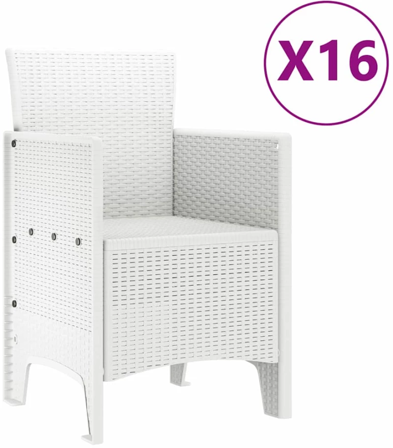 vidaXL Σέτ φαγητού για κήπο 17 pcs Λευκό Rattan Polt