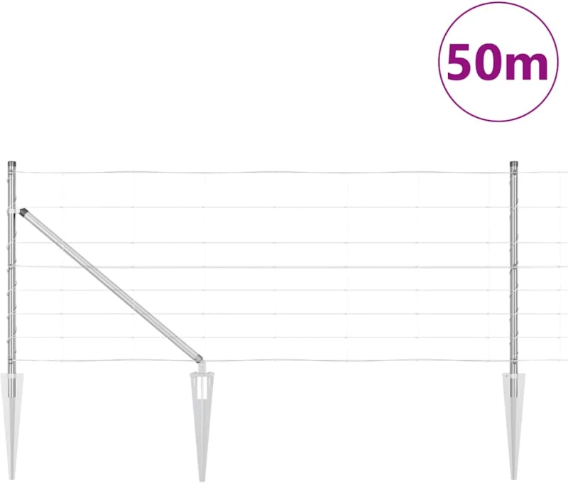 vidaXL Περίφραξη αγρού Ασημί 50 x 0.8 m Γαλβανισμένος χάλυβας