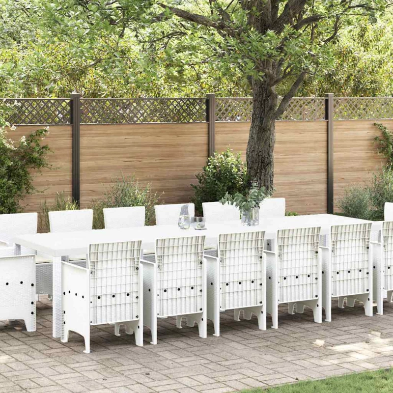 vidaXL Σέτ φαγητού για κήπο 15 pcs Λευκό Rattan Polt