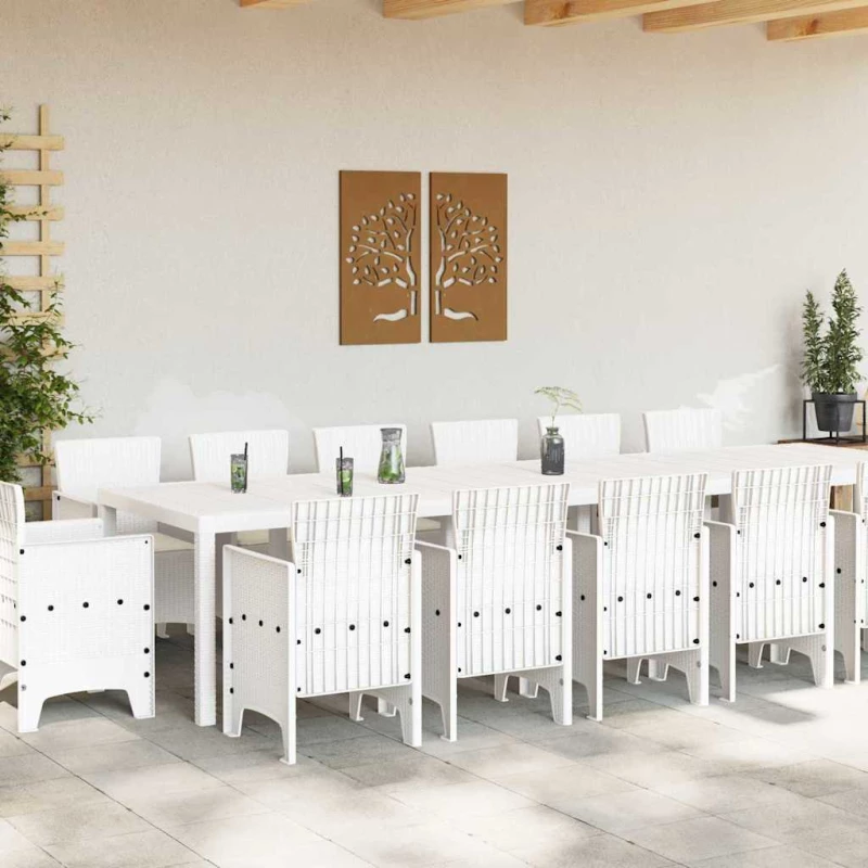 vidaXL Σέτ φαγητού για κήπο 15 pcs Λευκό Rattan Polt