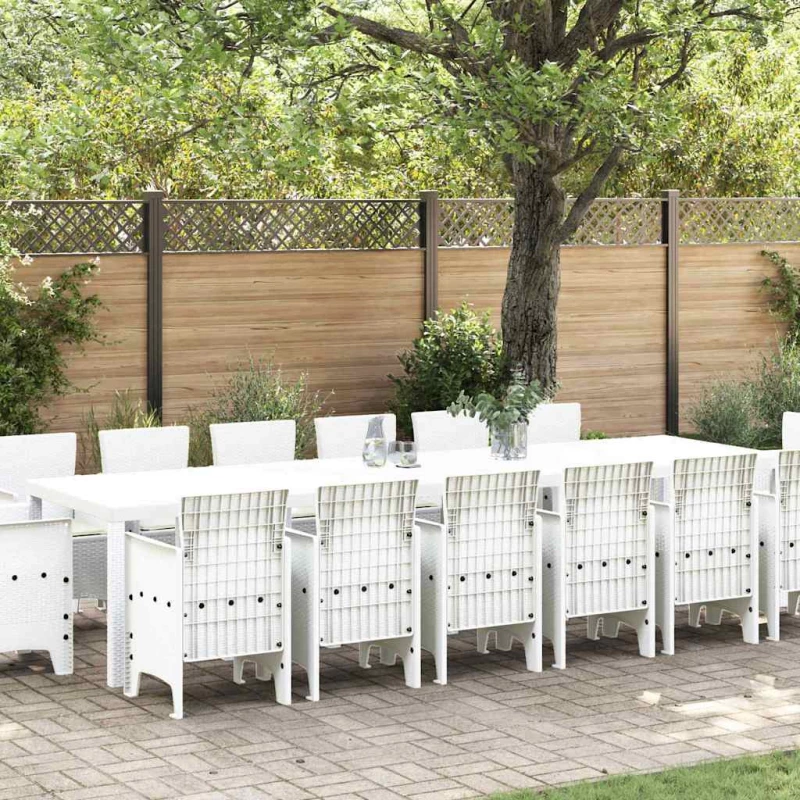 vidaXL Σέτ φαγητού για κήπο 15 pcs Λευκό Rattan Polt