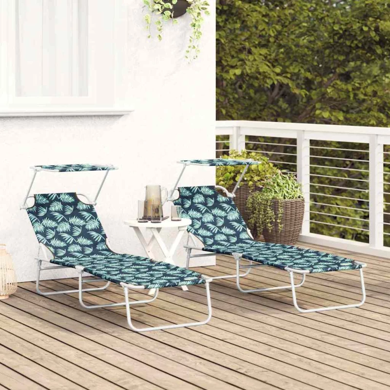 vidaXL Ξαπλώστρα 2-πρόσωπο 2 pcs Πράσινο 58 x 188 x 77 εκ. ύφασμα