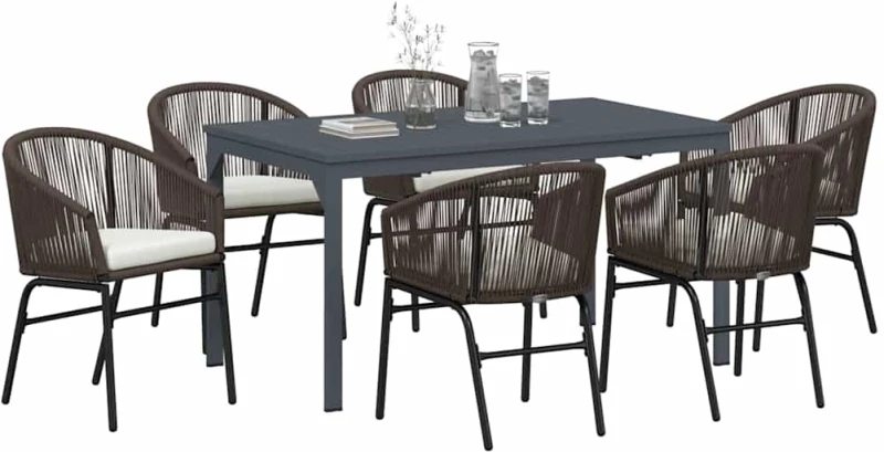 vidaXL Σέτ φαγητού για κήπο 7 pcs Καφέ Πολυ ράταν