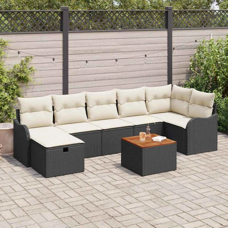 vidaXL Σετ Καναπέ Κήπου με μαξιλάρι 8 pcs Μαύρο Πολυ ράταν