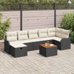 vidaXL Σετ Καναπέ Κήπου με μαξιλάρι 8 pcs Μαύρο Πολυ ράταν