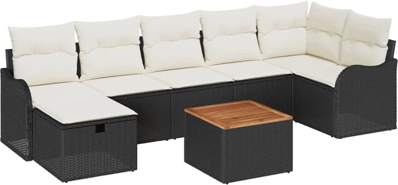 vidaXL Σετ Καναπέ Κήπου με μαξιλάρι 8 pcs Μαύρο Πολυ ράταν