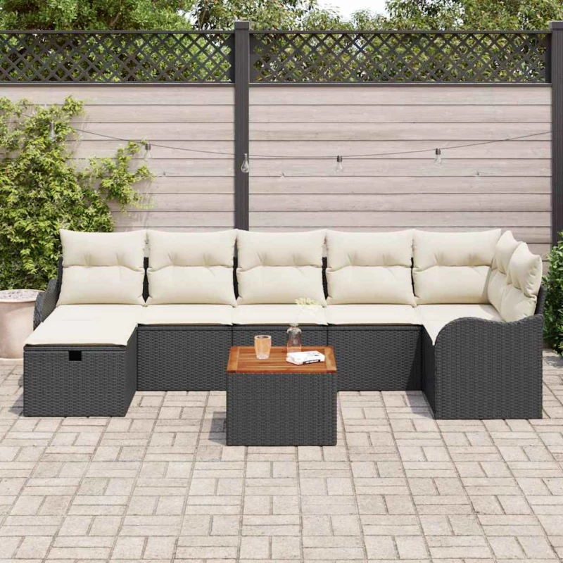 vidaXL Σετ Καναπέ Κήπου με μαξιλάρι 8 pcs Μαύρο Πολυ ράταν