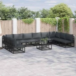 vidaXL Σετ Καναπέ Κήπου με μαξιλάρι 11 pcs Μαύρο Αλουμίνιο