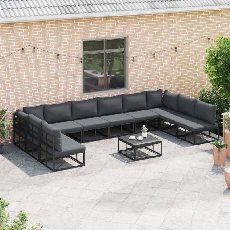 vidaXL Σετ Καναπέ Κήπου με μαξιλάρι 11 pcs Μαύρο Αλουμίνιο