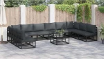 vidaXL Σετ Καναπέ Κήπου με μαξιλάρι 11 pcs Μαύρο Αλουμίνιο