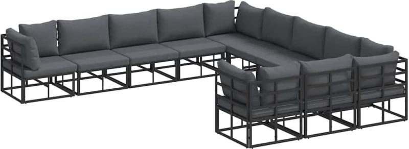 vidaXL Σετ Καναπέ Κήπου με μαξιλάρι 11 pcs Μαύρο Αλουμίνιο