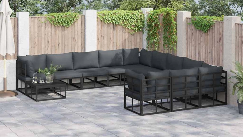 vidaXL Σετ Καναπέ Κήπου με μαξιλάρι 11 pcs Μαύρο Αλουμίνιο