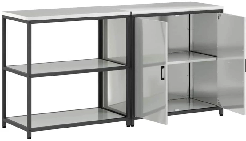 vidaXL Σετ Αποθήκευσης Κουζίνας με ράφι 2 pcs Ασημί 180 x 50 x 92 εκ.
