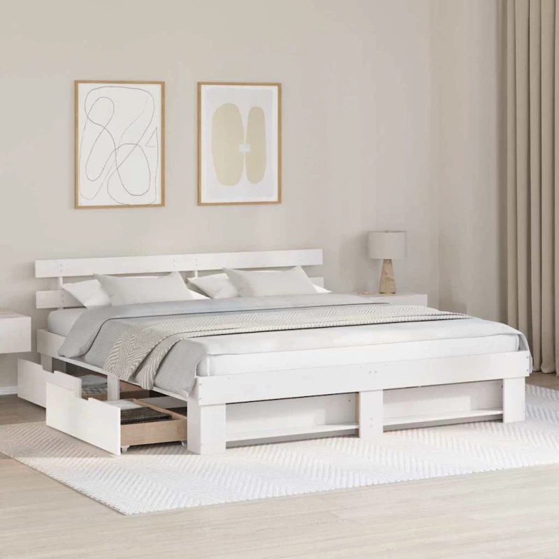 vidaXL Σκελετός Κρεβατιού Λευκό 200 x 200 cm Μασίφ ξύλο πεύκου