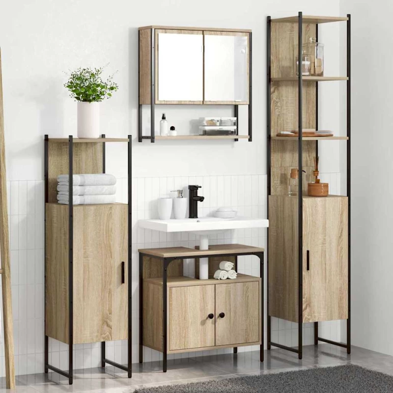 vidaXL Σετ Επίπλων Μπάνιου 4 pcs Sonoma Δρυς 33 x 33 x 185.5 εκ