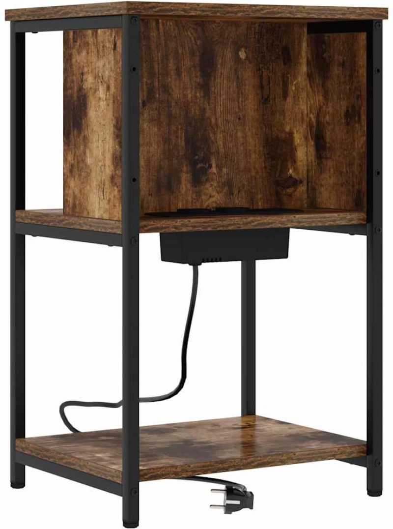 vidaXL Κομοδίνο 2 pcs Καπνιστή δρυς 38 x 31 x 61 εκ Επεξεργασμένο ξύλο