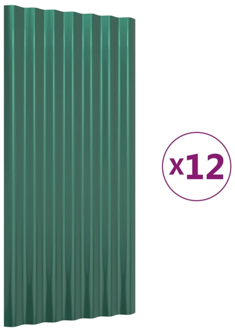 vidaXL Πάνελ Οροφής 12 τεμ. Πράσινα 80x36 εκ. Γαλβανισμένος χάλυβας
