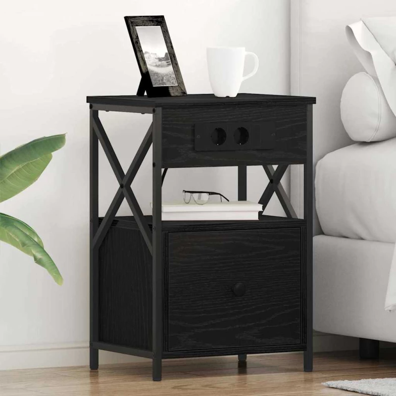 vidaXL Κομοδίνο 2 pcs Μαύρη δρυς 40 x 31 x 60 εκ. Επεξεργασμένο ξύλο