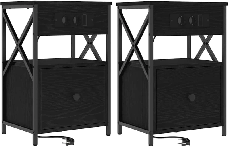 vidaXL Κομοδίνο 2 pcs Μαύρη δρυς 40 x 31 x 60 εκ. Επεξεργασμένο ξύλο