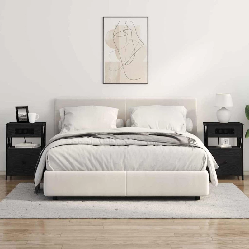 vidaXL Κομοδίνο 2 pcs Μαύρη δρυς 40 x 31 x 60 εκ. Επεξεργασμένο ξύλο