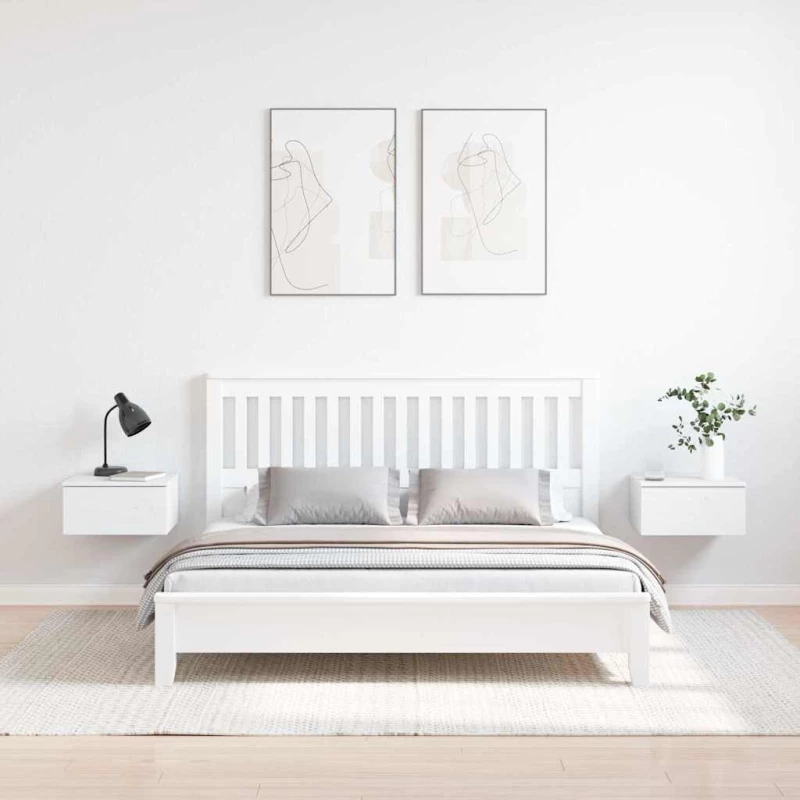 vidaXL Κομοδίνο 2 pcs Λευκό 37 x 35 x 18.5 εκ Μασίφ ξύλο πεύκου