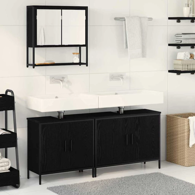 vidaXL Σετ Επίπλων Μπάνιου με αποθήκευση 3 pcs Μαύρο 80 x 30 x 44 εκ.