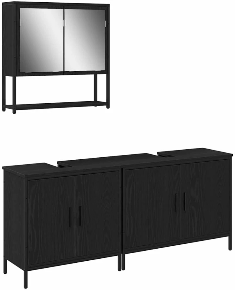 vidaXL Σετ Επίπλων Μπάνιου με αποθήκευση 3 pcs Μαύρο 80 x 30 x 44 εκ.