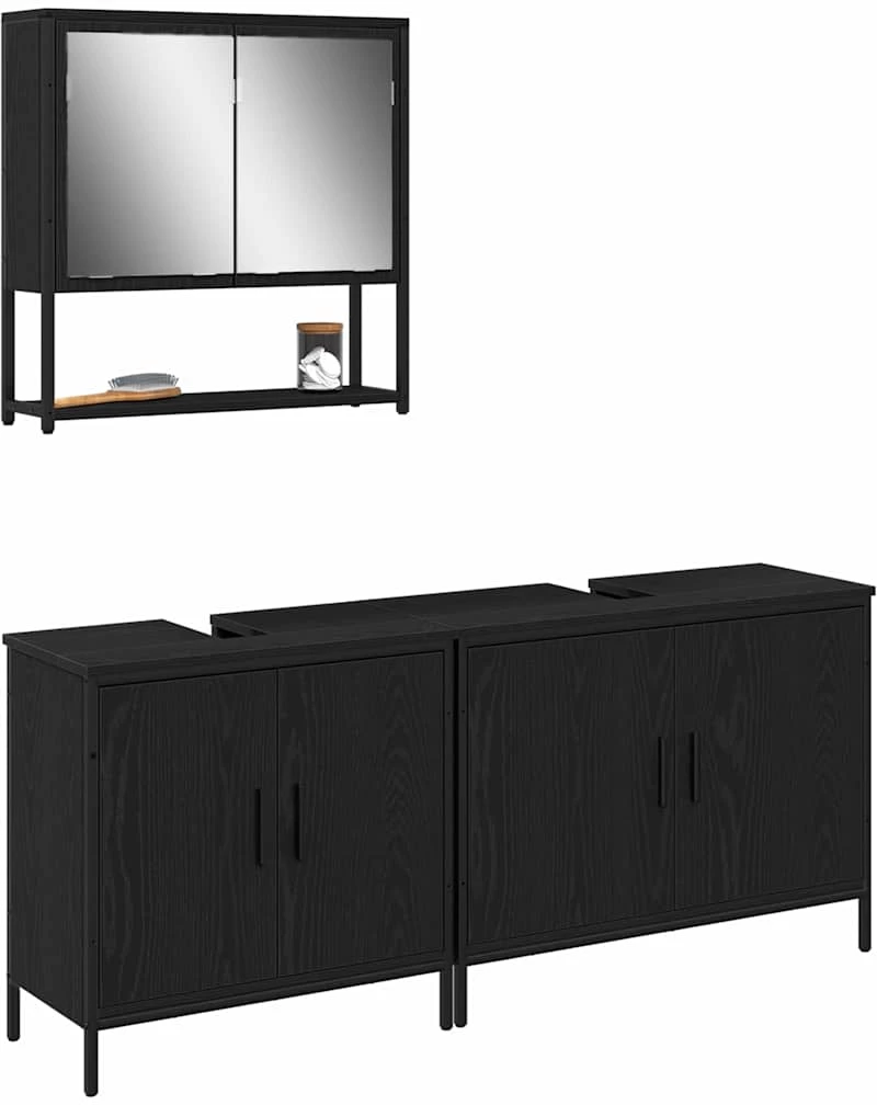 vidaXL Σετ Επίπλων Μπάνιου με αποθήκευση 3 pcs Μαύρο 80 x 30 x 44 εκ.