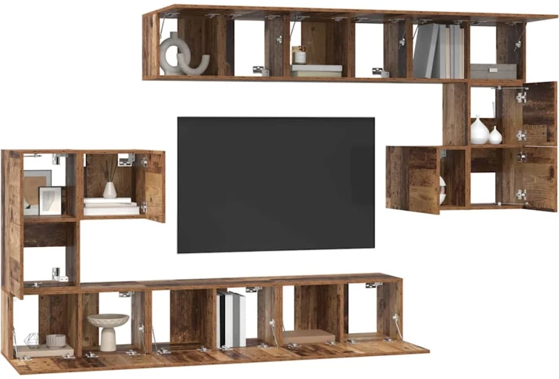 vidaXL Σετ επίπλου τηλεόρασης 10 pcs Παλαιό ξύλο 60 x 30 x 30 cm