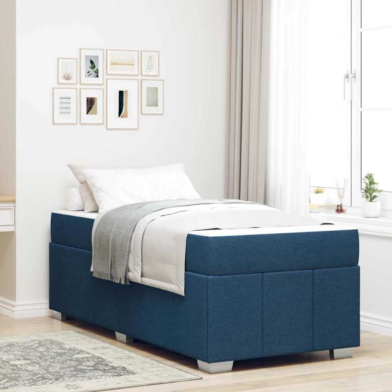 vidaXL Σκελετός Κρεβατιού με στρώμα Μπλε 90 x 200 cm ύφασμα