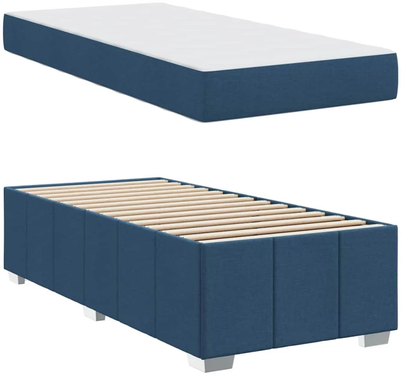 vidaXL Σκελετός Κρεβατιού με στρώμα Μπλε 90 x 200 cm ύφασμα