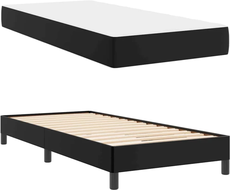 vidaXL Κρεβάτι με στρώμα Μαύρο 90 x 190 cm Τεχνητό δέρμα