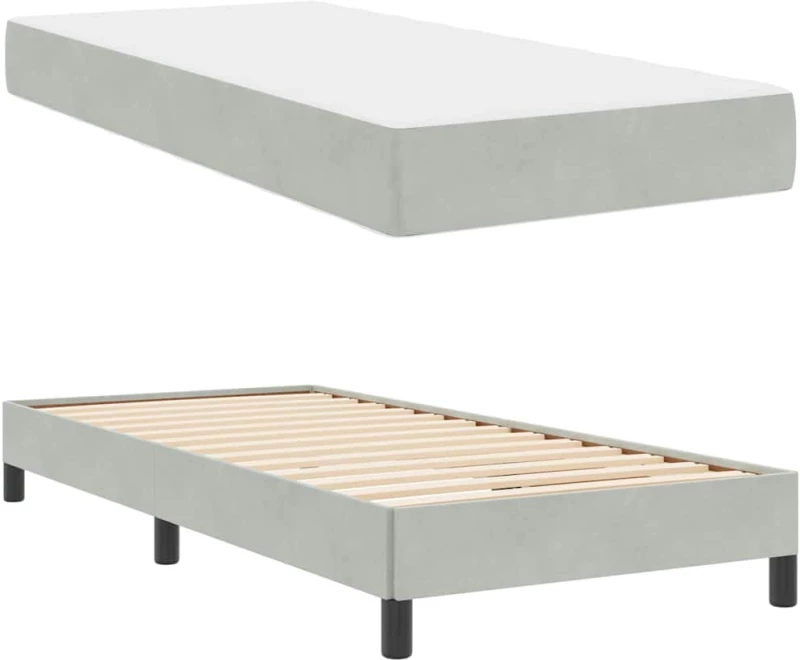 vidaXL Κρεβάτι box spring με στρώμα Ανοιχτό γκρι 90 x 200 cm Βελούδο
