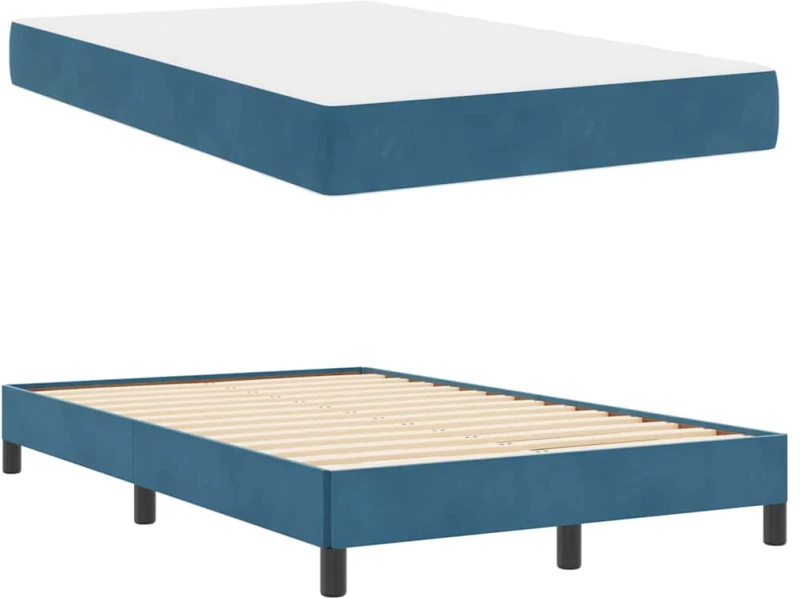 vidaXL Κρεβάτι box spring με στρώμα Σκούρο Μπλε 120 x 190 cm Βελούδο
