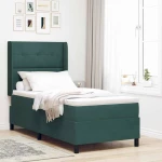 vidaXL Κρεβάτι Box Spring LED με Στρώμα Σκούρο Πράσινο 90 x 200 cm