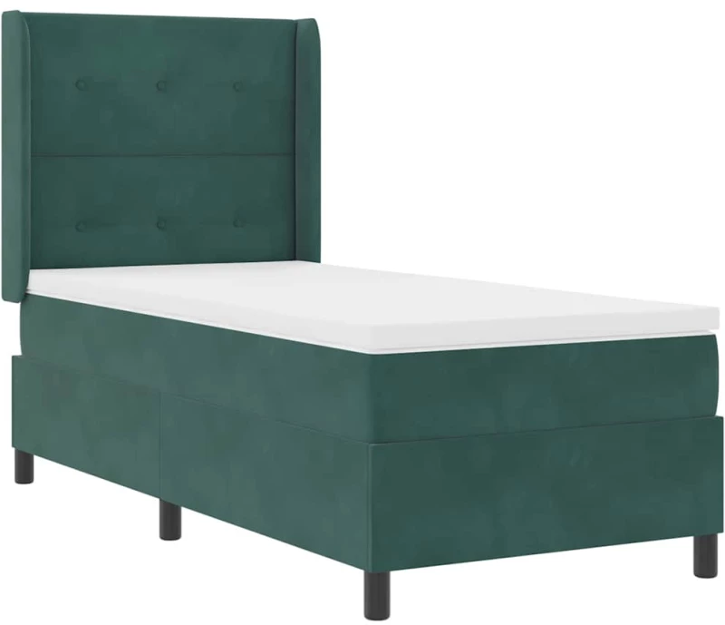 vidaXL Κρεβάτι Box Spring LED με Στρώμα Σκούρο Πράσινο 90 x 200 cm
