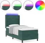 vidaXL Κρεβάτι Box Spring LED με Στρώμα Σκούρο Πράσινο 90 x 200 cm