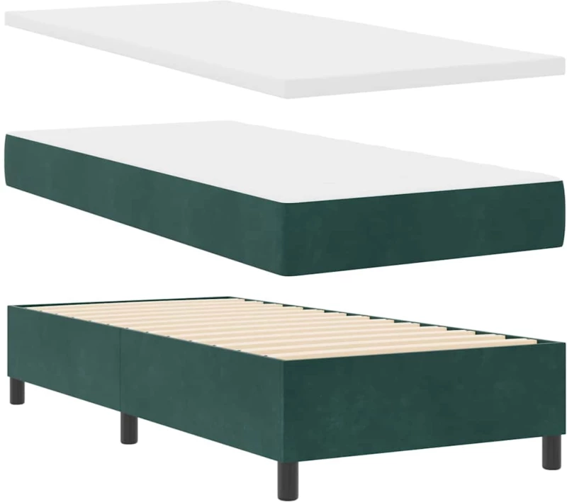 vidaXL Κρεβάτι Box Spring LED με Στρώμα Σκούρο Πράσινο 90 x 200 cm