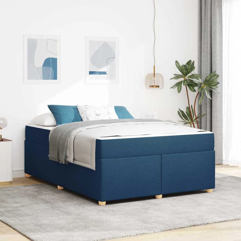 vidaXL Σκελετός Κρεβατιού με στρώμα Μπλε 160 x 200 cm ύφασμα