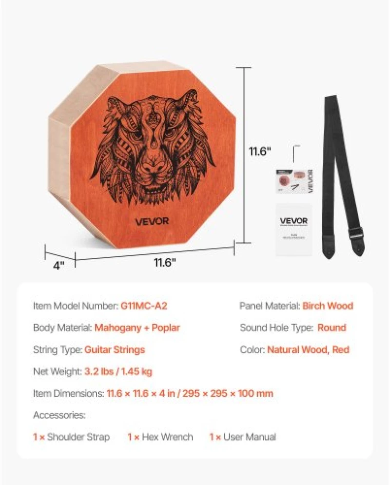 VEVOR Unique Cajon Box Drum Birch Wood Percussion Instrument with Guitar Strings