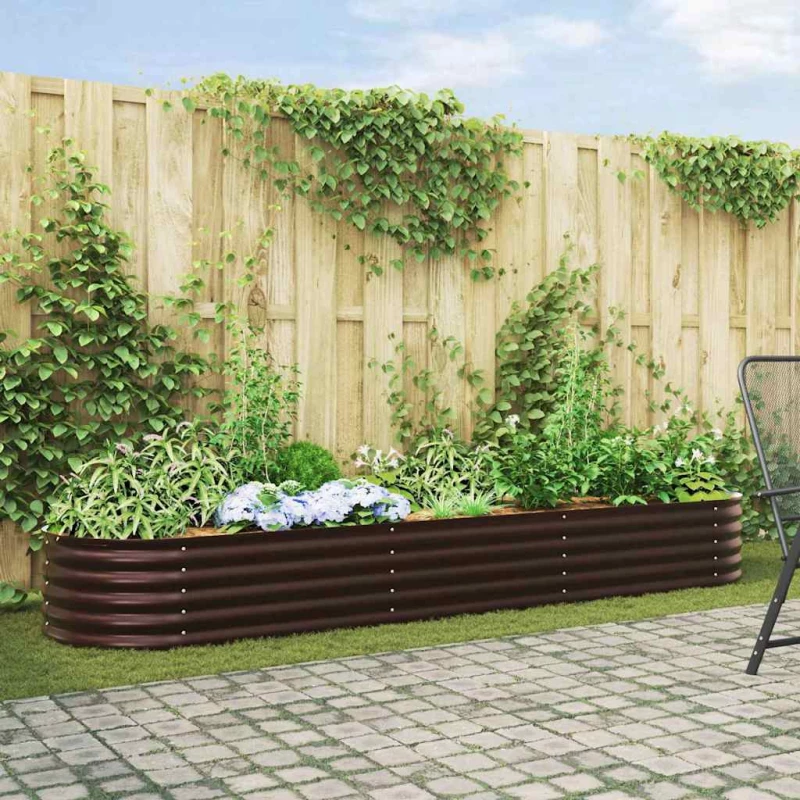 vidaXL Υπερυψωμένη Ζαρντινιέρα Καφέ 320 x 80 x 44 cm Ατσάλι