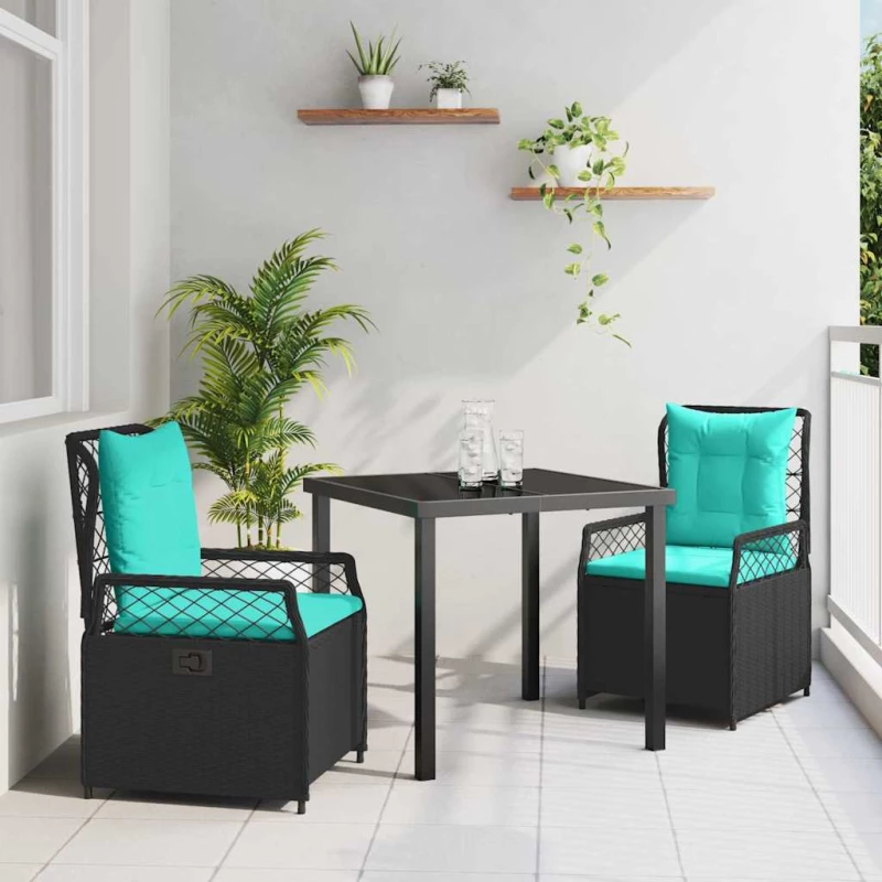 vidaXL Σέτ φαγητού για κήπο 3 pcs Μαύρο συνθετικό ρατάν
