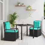 vidaXL Σέτ φαγητού για κήπο 3 pcs Μαύρο συνθετικό ρατάν