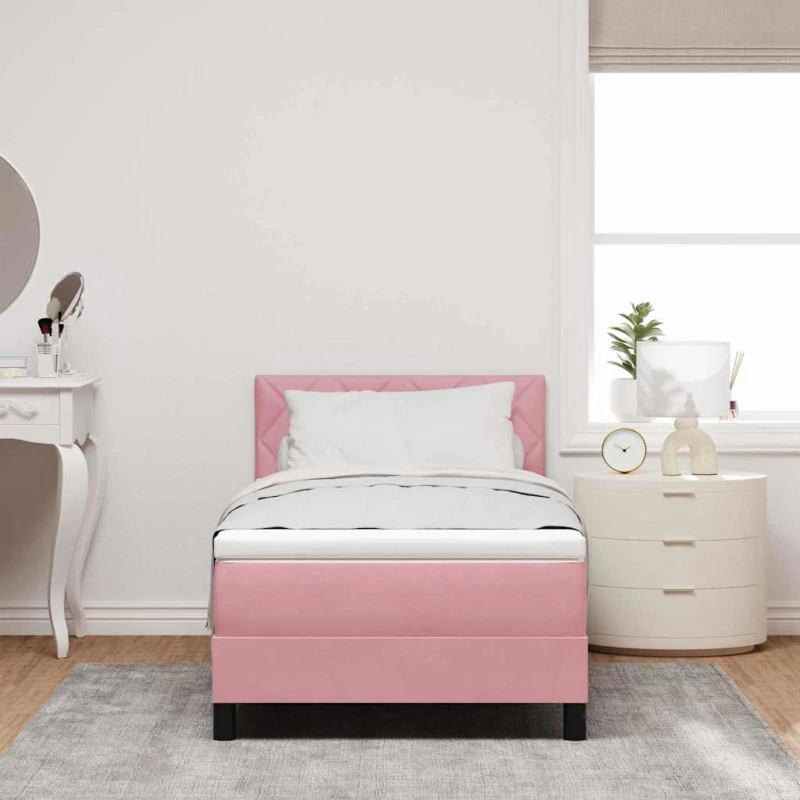 vidaXL Κρεβάτι με Ελατήρια και Στρώμα Ροζ 100 x 200 cm ύφασμα