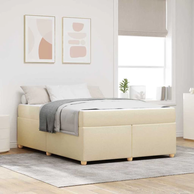 vidaXL Σκελετός Κρεβατιού με στρώμα Κρεμ 160 x 200 cm ύφασμα