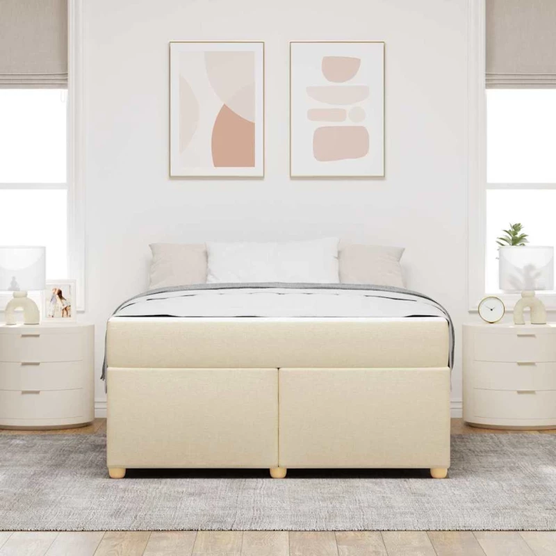 vidaXL Σκελετός Κρεβατιού με στρώμα Κρεμ 160 x 200 cm ύφασμα
