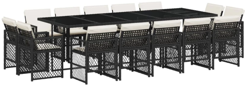vidaXL Σετ Τραπεζαρίας Κήπου 15 τεμ Μαύρο από Συνθ. Ρατάν με Μαξιλάρια
