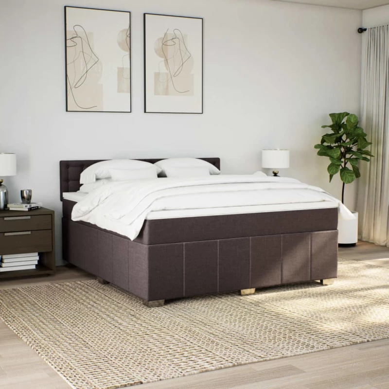vidaXL Κρεβάτι Boxspring με Στρώμα Σκούρο Καφέ 180x200 εκ Υφασμάτινο
