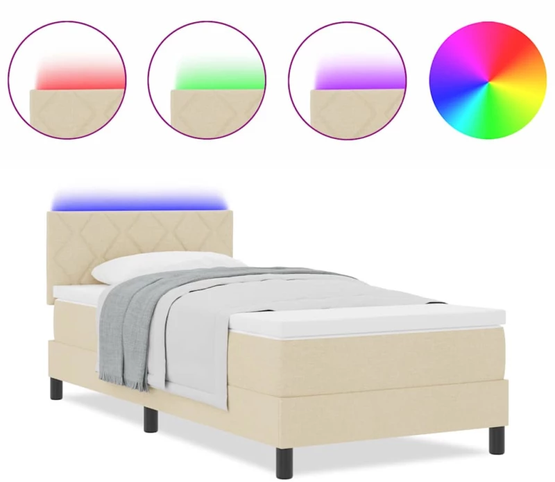 vidaXL Κρεβάτι με ελατήρια με στρώμα Κρεμ 90 x 190 cm ύφασμα