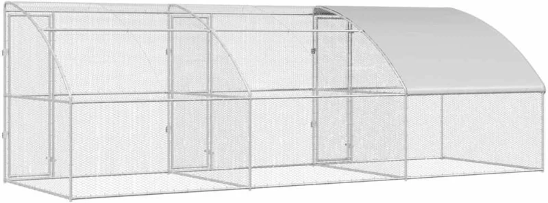 vidaXL Κλουβί για κότες Ασημί 600 x 200 x 198.5 εκ